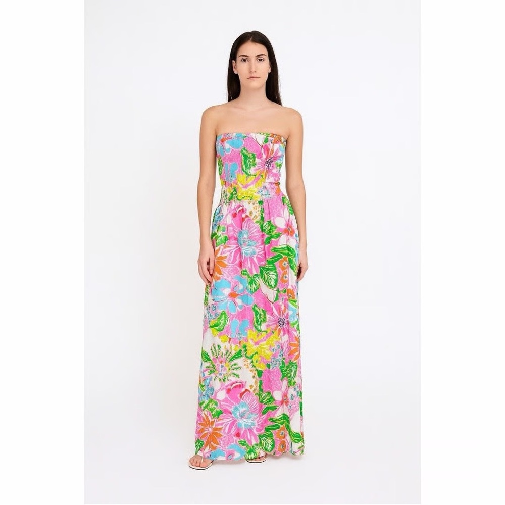 Lily Pulitzer Women Dress Boho Floral Halter Tube Top Maxi Cinch Multicolor